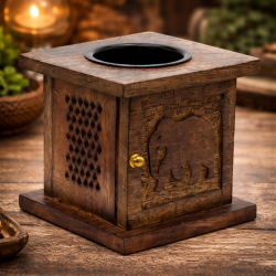 Brûleur en bois de manguier avec motif éléphant pour huiles essentielles ou cires parfumées, objet décoratif zen et artisanal