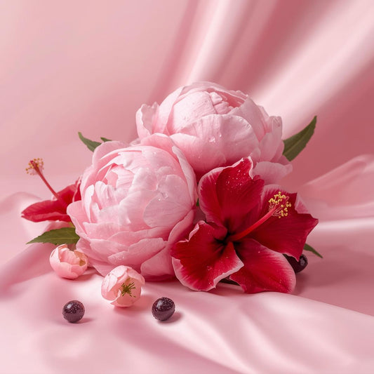 Fondant parfumé Pivoine & Hibiscus à la cire d'olive ST'ART — pivoine rose et hibiscus rouge sur fond satiné, senteur florale et délicate
