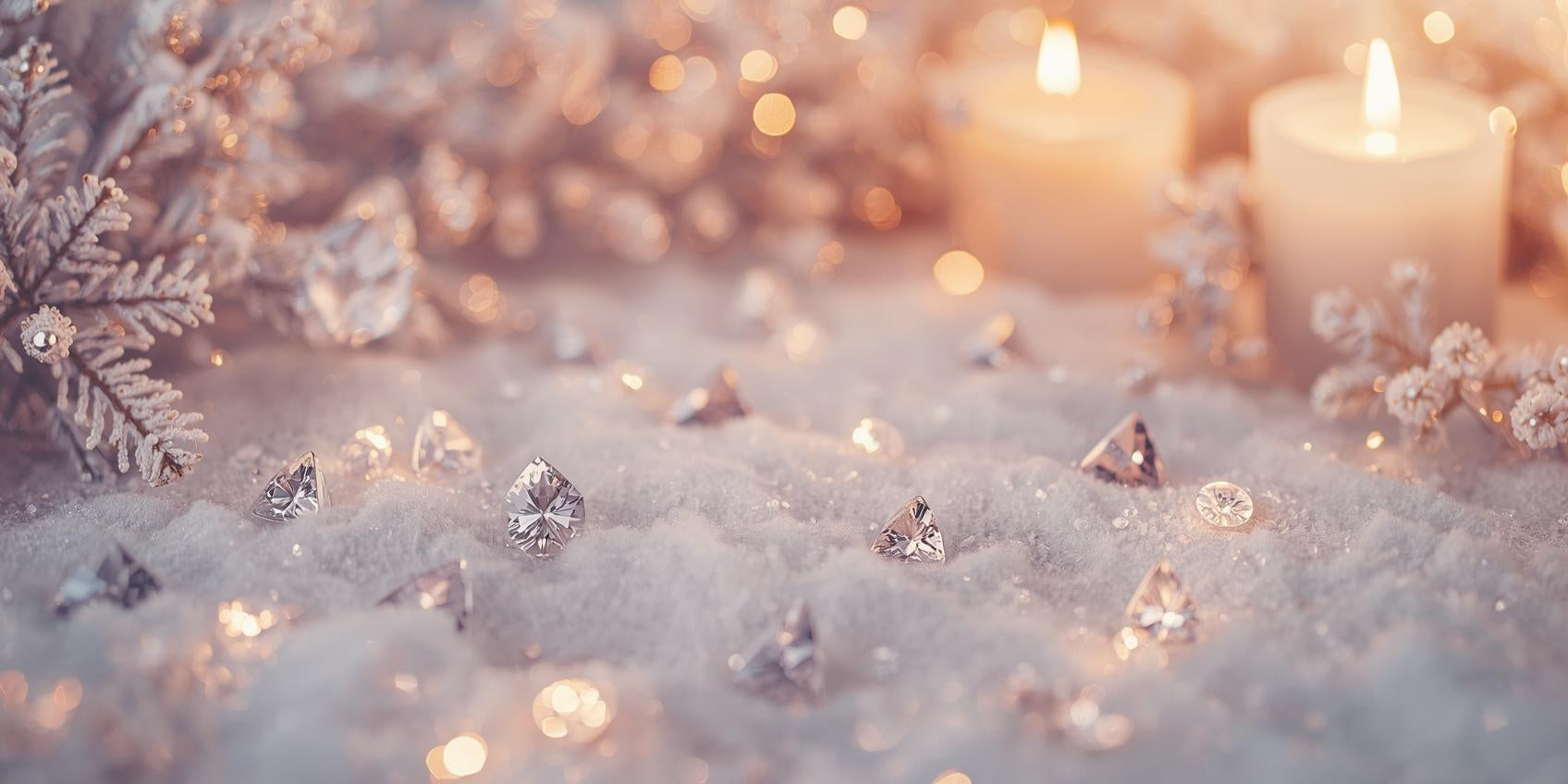 une image representant l hivers avec des diamants, bougies et de la neige